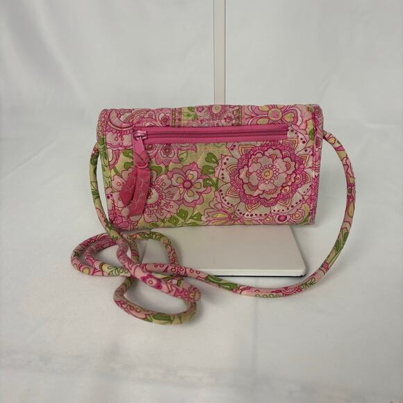 Vera Bradley Pink Petals Quilted Fabric Crossbody Wallet Purse with ID Window - Picture 3 of 13